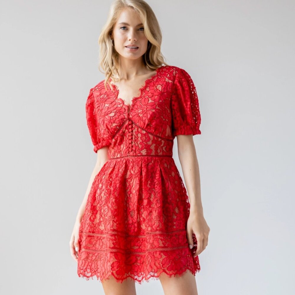 NWT Self Portrait Red Lace Mini Dress (Size 6)